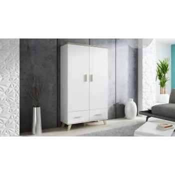 Šatníková skriňa cama meble LOTTA 2D2D, 2 dvere, rám dub Sonoma s bielymi frontmi, 1100×550×1900 mm
