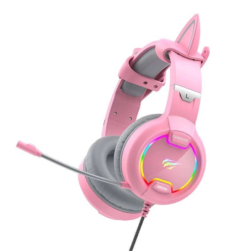 Gaming headset HAVIT Gamenote H2233D RGB — okolo uší, káblový, ružová