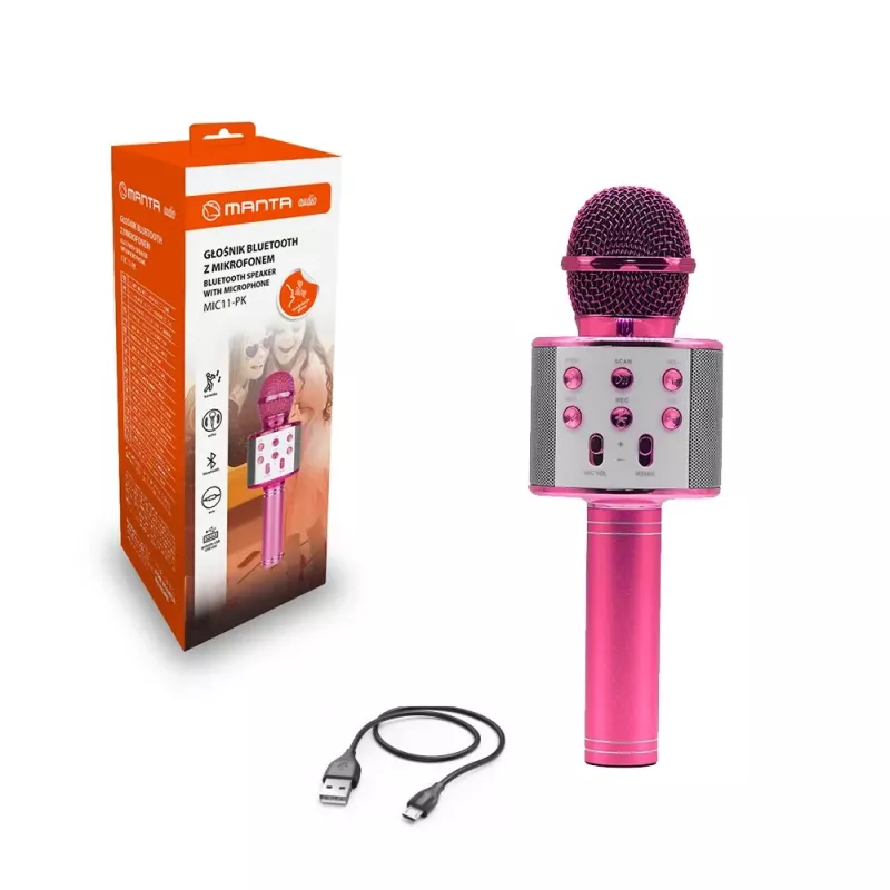 Mikrofón MANTA MIC11-PK ružový — káblový 3,5 mm jack, ľahký ručný mikrofón