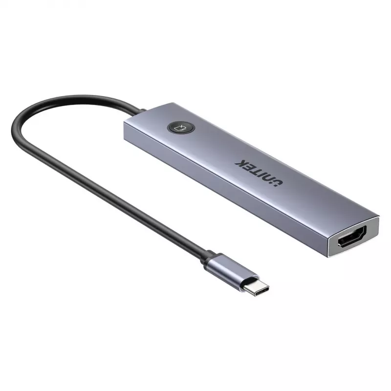 USB-C hub Unitek H1124AGY01 s 100W PD, HDMI 2.0, 2x USB‑A, 2x USB‑C, SD/microSD čítačka kariet — hliník
