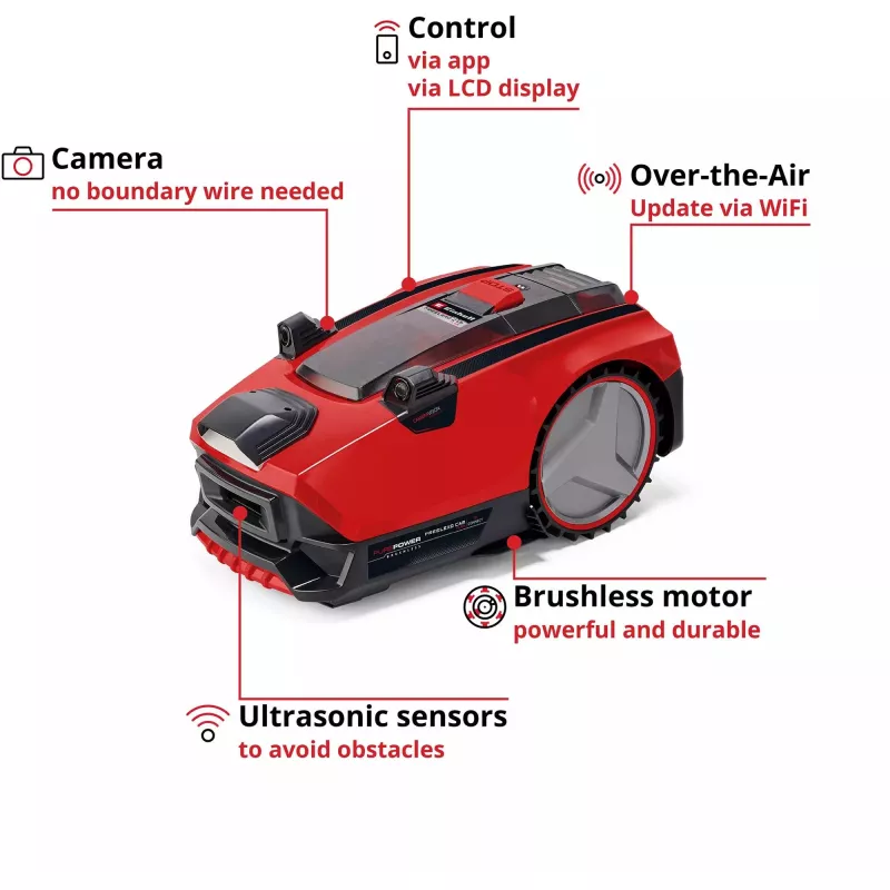 Power X-Change robotická kosačka FREELEXO CAM PLUS 600 (červená/čierna, Li-Ion batéria Plus 4,0Ah, kamera + senzor)