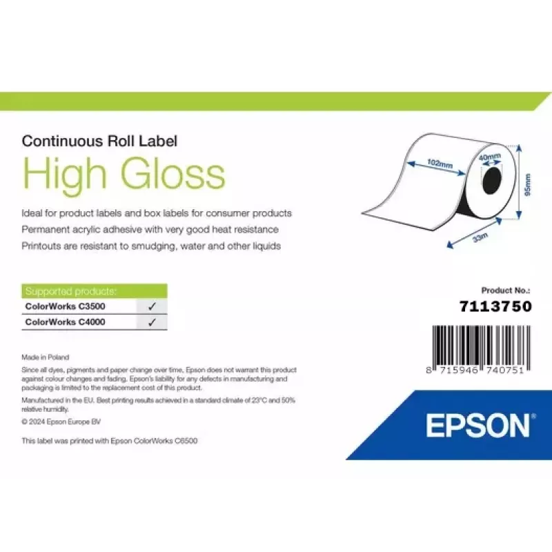 Etiketová rolka Epson 7113750 lesklá, šírka 102 mm x dĺžka 33.000 mm