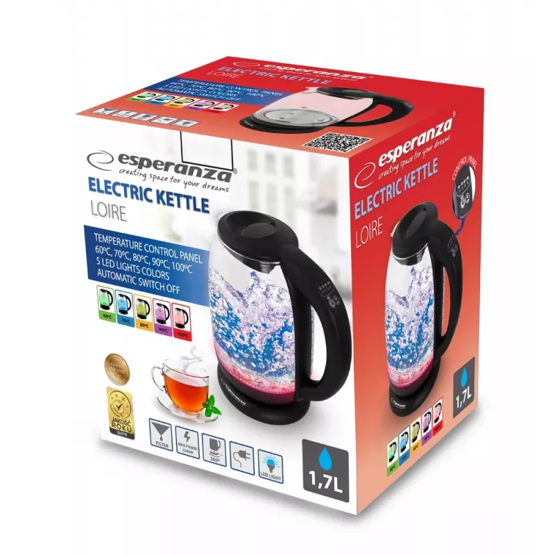 Esperanza EKK027 elektrická rýchlovarná kanvica 1,7 L 2200 W čierna, transparentná