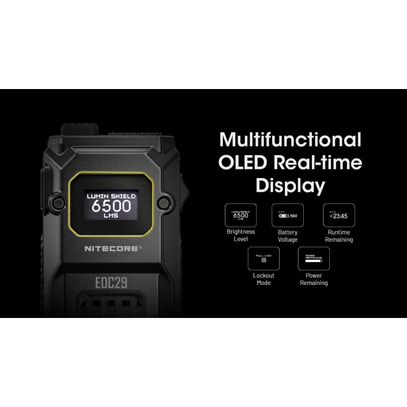 Ručná lampa Nitecore EDC29 puzdro z nehrdzavejúcej ocele, 2 LED, 15–6500 lm, IP54, USB nabíjateľná