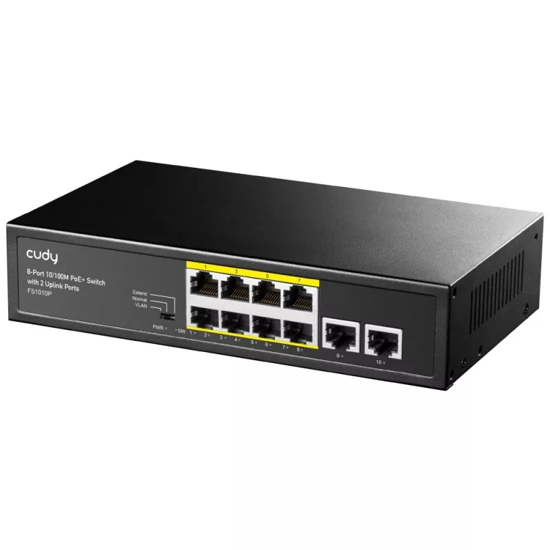 Cudy FS1010P sieťový switch Fast Ethernet (10/100) Power over Ethernet (PoE) čierny