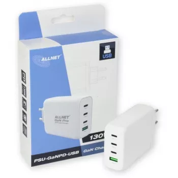 Napájací zdroj ALLNET PSU-GaNPD-USB-1A3C-130W — 130W, 1× USB-A, 3× USB-C