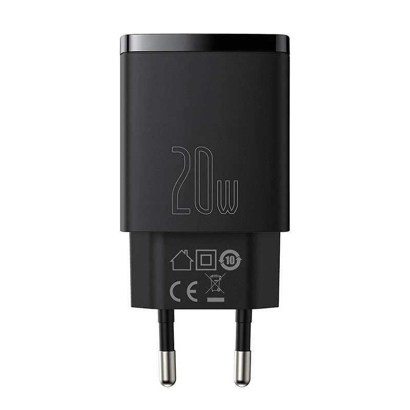 Indoor USB rýchlonabíjačka Baseus CCXJ-B01 – 2 porty (USB-C PD 20W + USB-A QC3.0 18W), 100–240 V, čierna