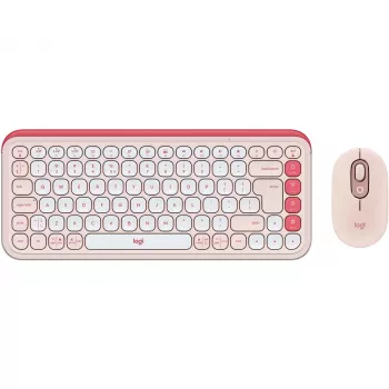 Logitech POP Icon Combo - sada klávesnice a myši - bezdrôtová - Bluetooth LE - QWERTY - US International - ružová, Off-White (920-013142)