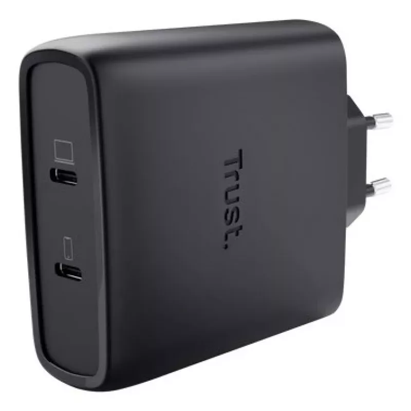 TRUST Maxo 100W 2-portová USB-C GaN nabíjačka — 100 W, 2× USB-C, max. 20 V, 2 m kábel, čierna