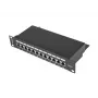 Patch panel LANBERG PPF6-9012-B — 12-port RJ45, kov, čierny, 1U (215×44,5×130 mm)