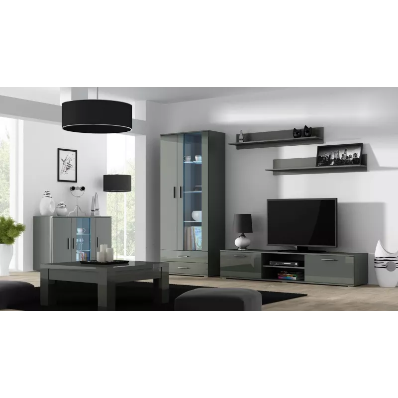 Cama komoda 120 cm SOHO S7 sivá/sivá lesklá