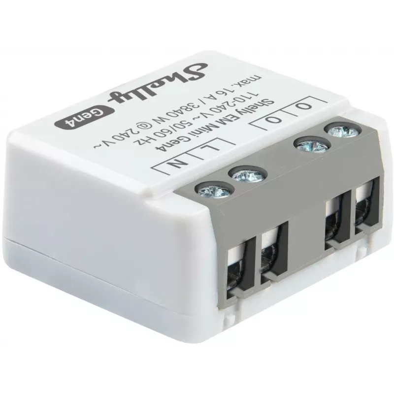Smart relé Shelly Relay EM Mini Gen4 1-kanál Wi‑Fi Matter Zigbee Bluetooth 8A, 110–240V, Merač energie