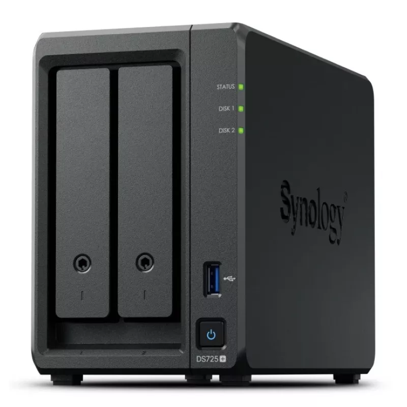 NAS Synology DiskStation DS725+ 2-Bay Ryzen R1600 4GB DDR4 ECC, 2.5GbE, 2x M.2, podpora RAID, 0TB, čierna