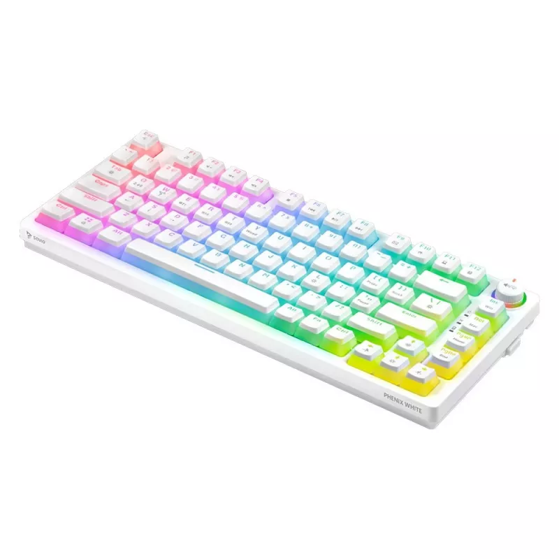 Herná klávesnica Savio Phenix WHITE GAT RED PUD káblová bezdrôtová USB Bluetooth RGB LED