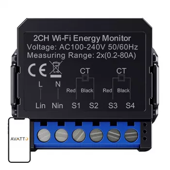Inteligentný obojsmerný elektromer Avatto WPM16-2 – WiFi pripojenie, monitorovanie spotreby a výroby energie