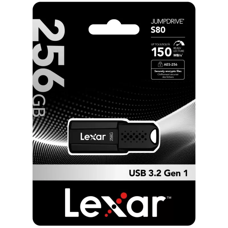 USB kľúč Lexar JumpDrive S80 256 GB, USB Type-A, USB 3.2 Gen 1, čierny, 20 g