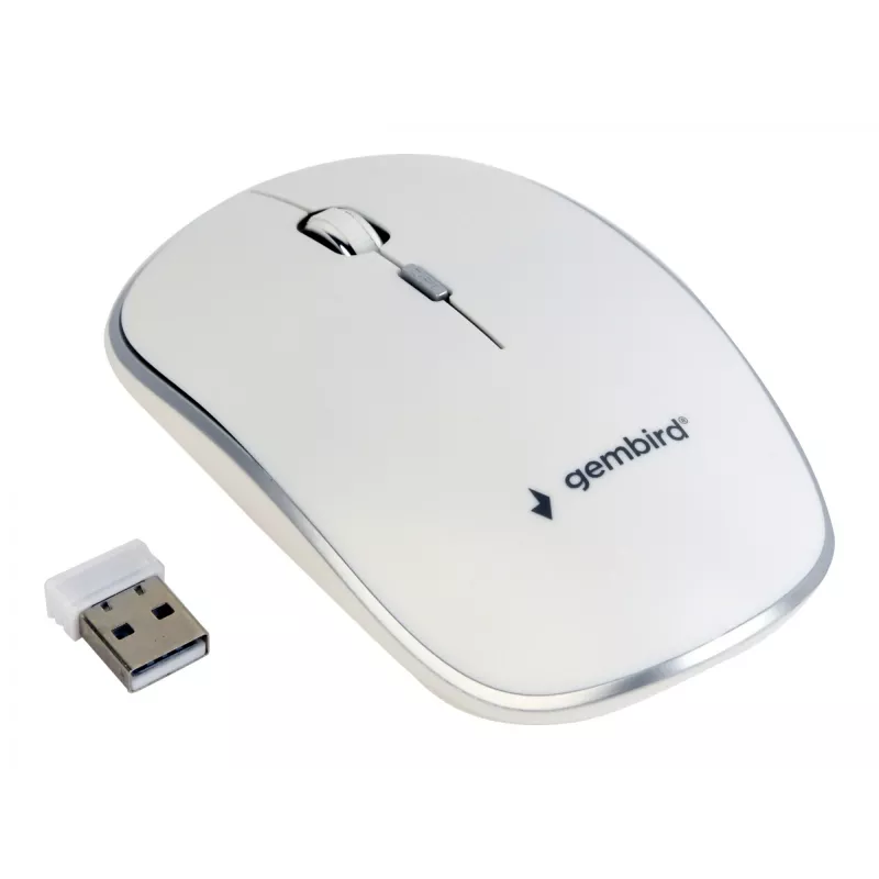 Bezdrôtová myš GEMBIRD MUSW-4B-01-W, obojručná, optická 1600 DPI, 4 tlačidlá, RF Wireless, biela
