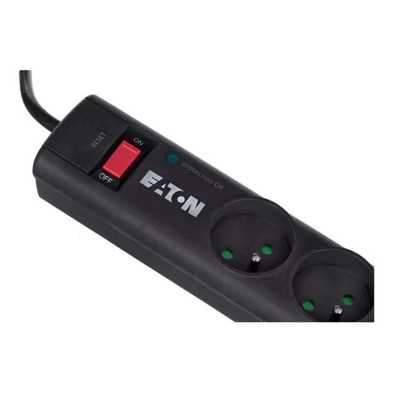 Eaton Protection Strip 6 FR PS6F predlžovací kábel s prepäťovou ochranou, 6x zásuvky typu E, 10 A, 220-250 V, 2500 W, kábel 1,5 m, vypínač, čierny