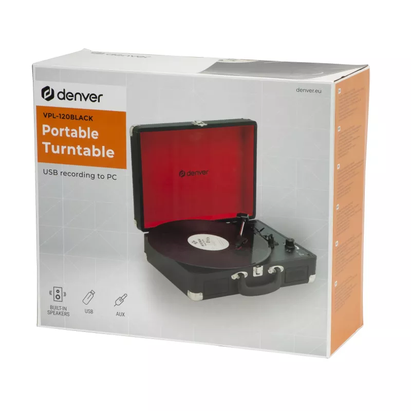 Denver VPL-120 USB gramofón s vstavanými reproduktormi, čierny