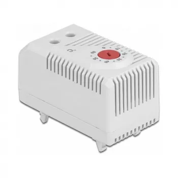 Termostat DELOCK 66824, plastové puzdro, IP20, 30 W, 250 V, 10 A, 43×60×33 mm, sivá/červená