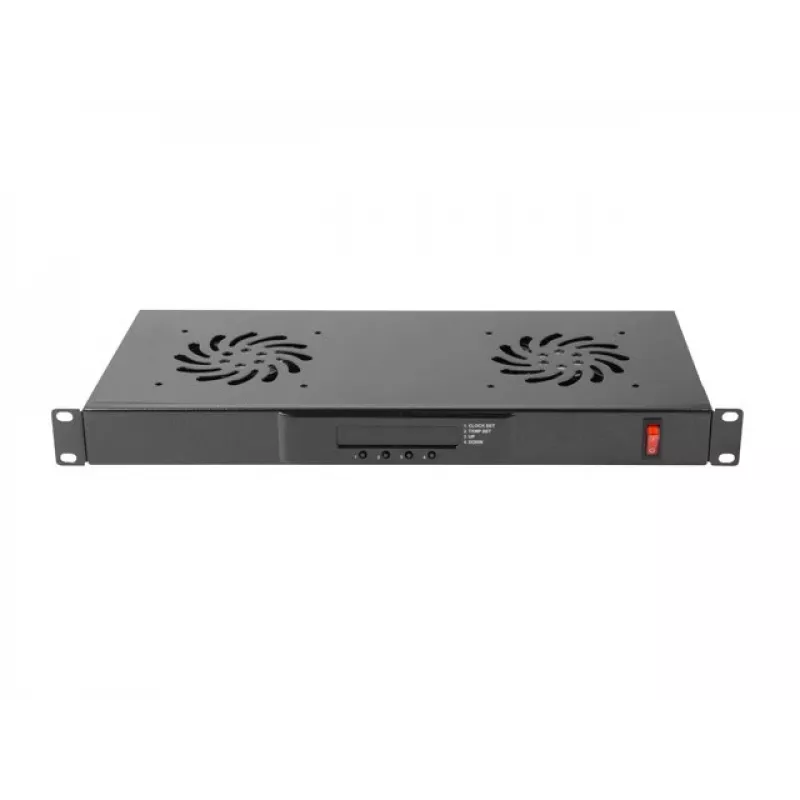 Lanberg AK-1502-B ventilačný panel pre rack, 1U, 19 palcov, 2 ventilátory, termostat, LCD, 230 V, 483 x 192 x 44,45 mm, čierny