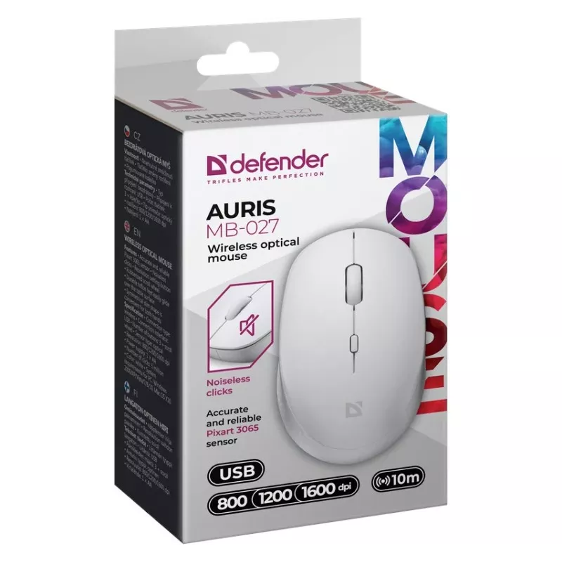 Bezdrôtová myš s tichým kliknutím AURIS MB-027 800/1200/1600 DPI biela