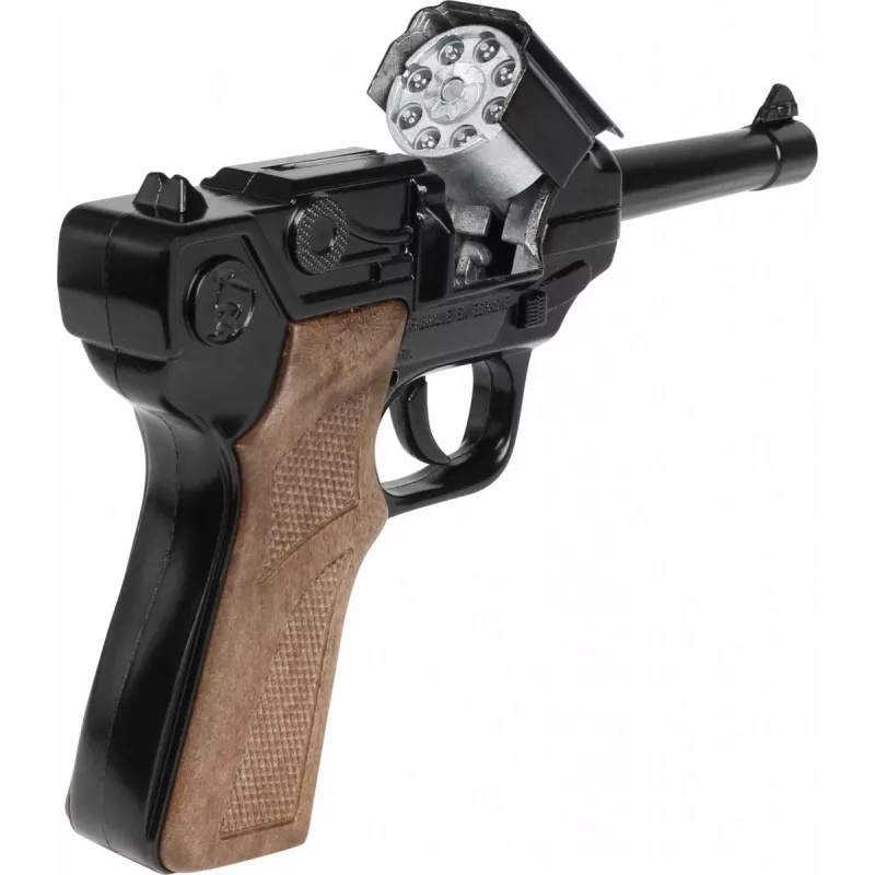 Kovový hračkársky policajný revolver Gonher 8-ranný, kovová konštrukcia, model 258441