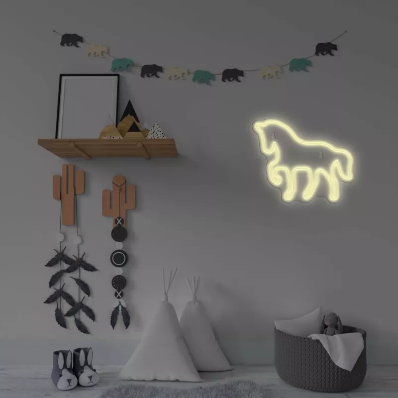 LED neónová tabuľa MANTA SNL103WH – motív koňa, biela