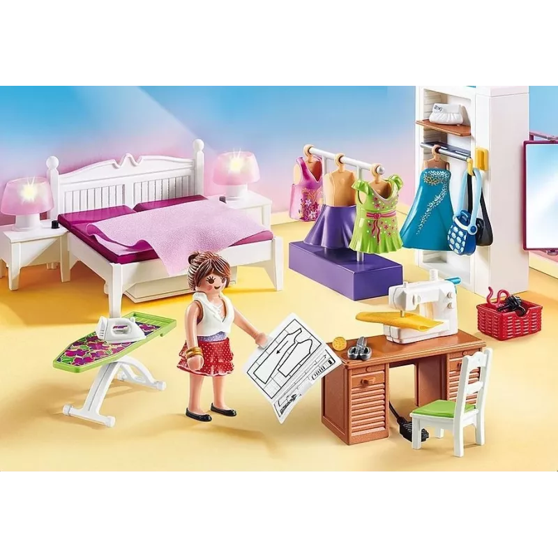 Playmobil sada domčeka s figúrkami – spálňa s kútikom na šitie 70208