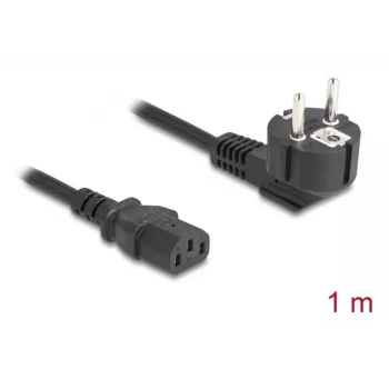 Napájací kábel DELOCK CEE 7/7 (E+F) na IEC C13 90° zahnutý, 1 m, H05VV-F 3x1,00 mm², čierny