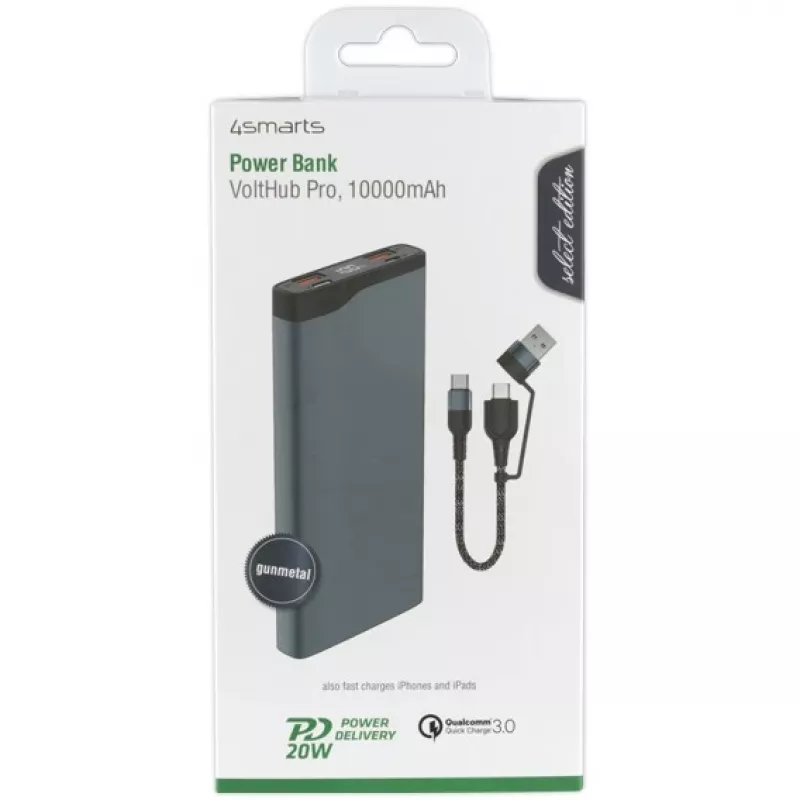 4Smarts Powerbank VoltHub Pro 10000mAh 22.5W s Quick Charge, PD gunmetal *Select Edition*