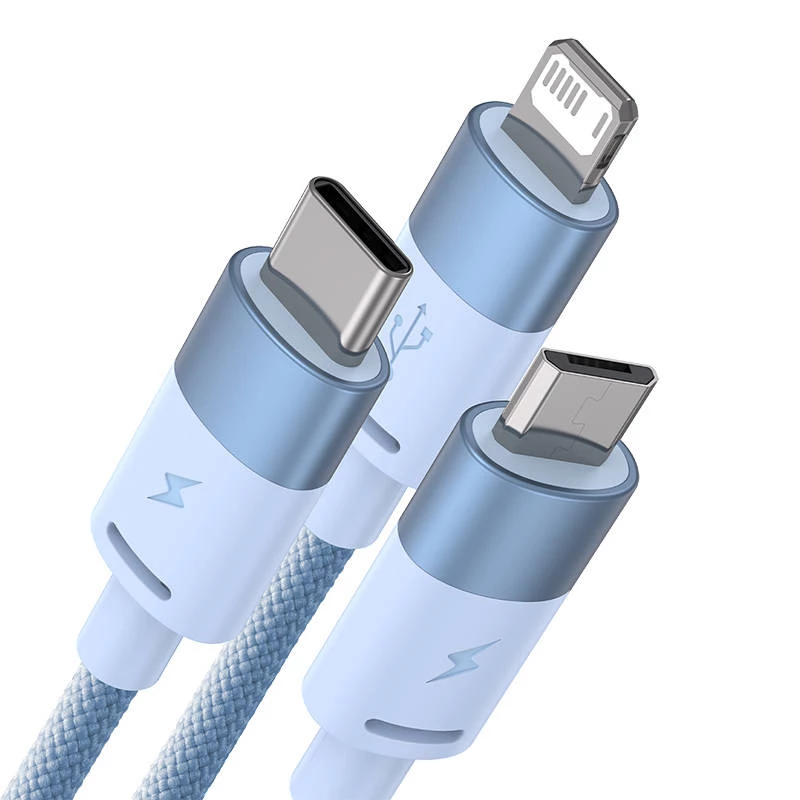 3in1 USB kábel Baseus StarSpeed Series, USB-C + Micro + Lightning 3,5A, 1,2m (modrý)