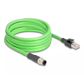 Sieťový kábel DeLOCK M12 kábel D-kódovaný 4-polový konektor samec na RJ45 konektor samec PUR (TPU) 5 m