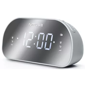 Rádiobudík Muse M-170CMR — digitálny rádiobudík, 1,2 palcový LED displej, FM, AC 230V, AAA záloha, zrkadlo/biela