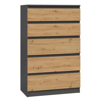 Komoda Topeshop M5 ANTRACYT/ARTISAN 5 zásuviek, antracit dub, 700×1095×400 mm