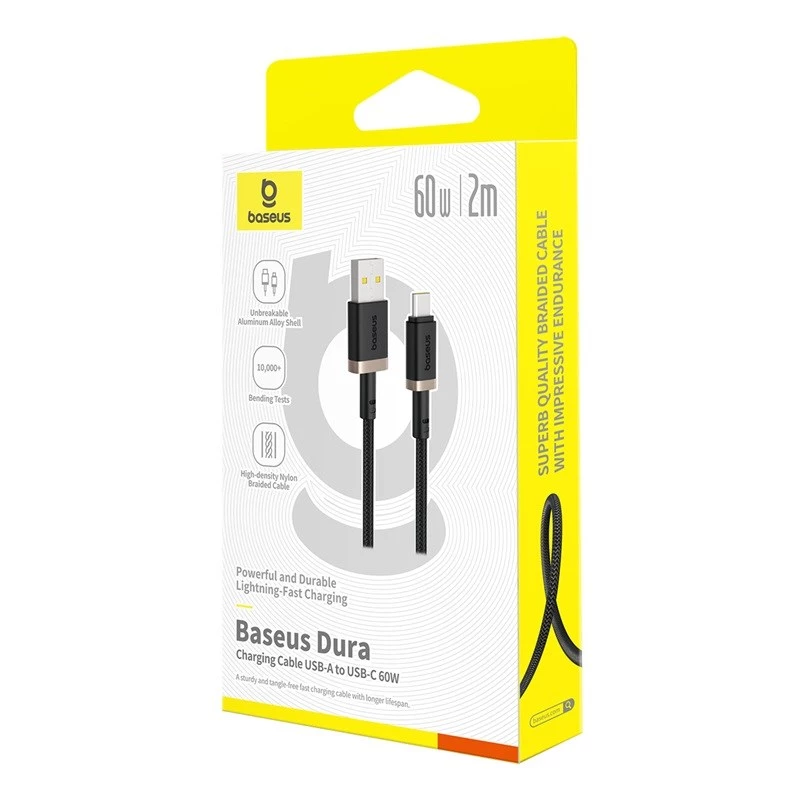 Baseus Dura USB Type A na typ C 60 W rýchlonabíjací kábel 2 m čierna, zlatá