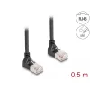 Sieťový kábel DeLOCK RJ45 Cat.6A S/FTP tenký 90° nahor 0,5 m čierny