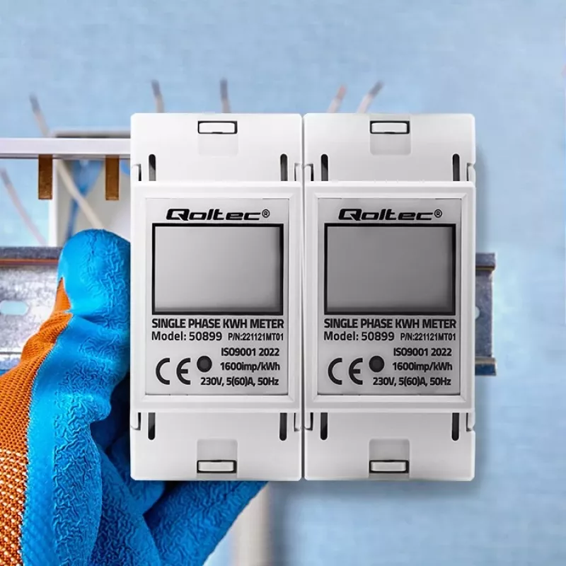 Jednofázový merač spotreby energie QOLTEC 50899 230 V 50 Hz, 5(60)A, trieda 1.0, LCD