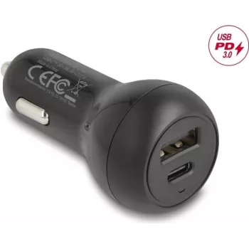 Auto nabíjačka DELOCK 64329 — 12–24V zapaľovač USB-C rýchle nabíjanie pre smartfón a tablet, čierna