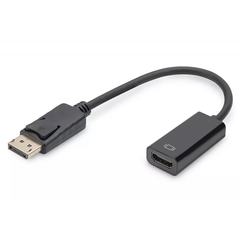 DIGITUS adaptér, DisplayPort konektor samec - HDMI A konektor samica DisplayPort Standard 1.1a, certifikát UL20276, AWG28 (DB-340400-001-S)