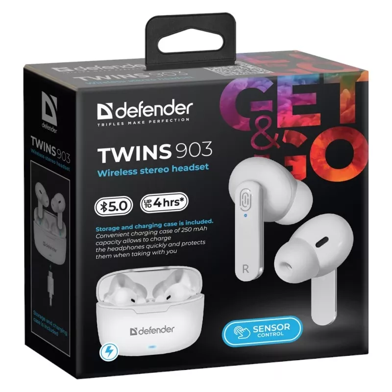 Slúchadlá Bluetooth Defender TWINS 903, biele