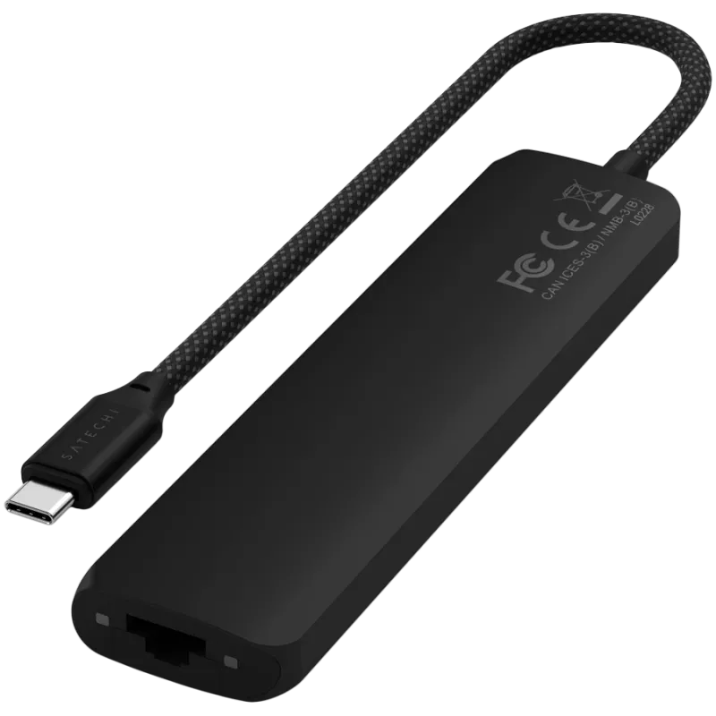 Satechi 7-in-1 USB-C slim multiport adaptér Ethernet (USB-C PD, 2x USB-A, HDMI 4K, Ethernet, čítačka kariet micro/SD) (čierna)