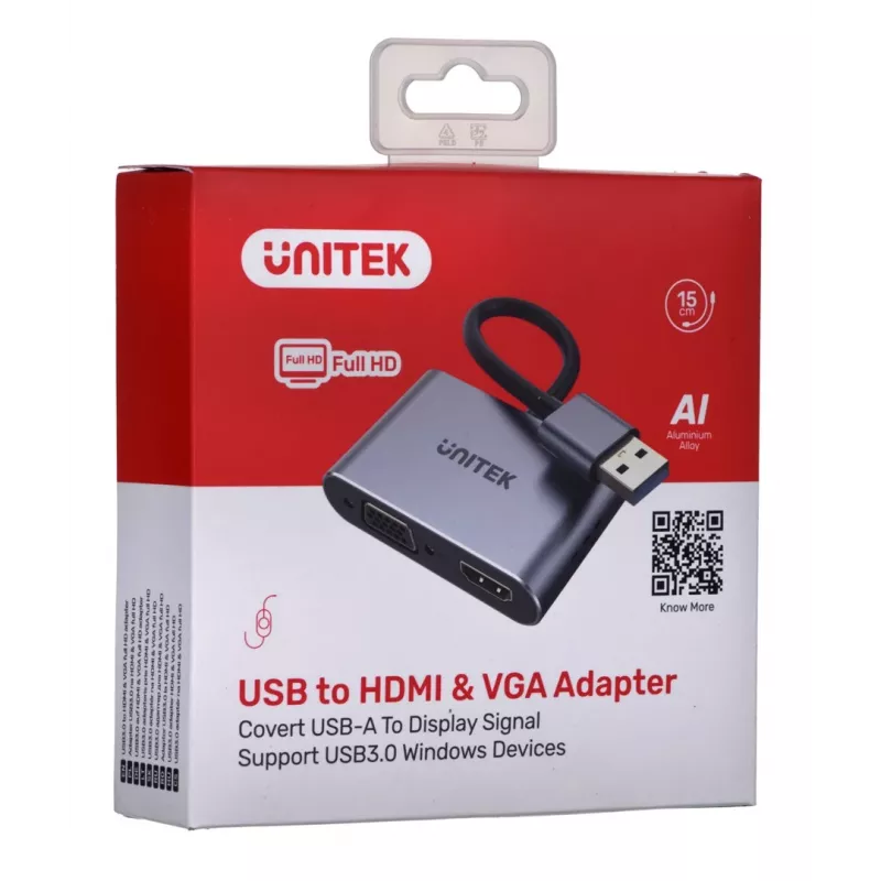 UNITEK V1304A videokábel adaptér 0,15 m USB Type-A HDMI + VGA (D-Sub) sivý