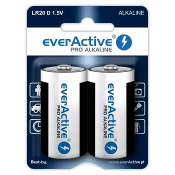 Alkalické batérie everActive Pro Alkaline LR20 D - blister 2 ks