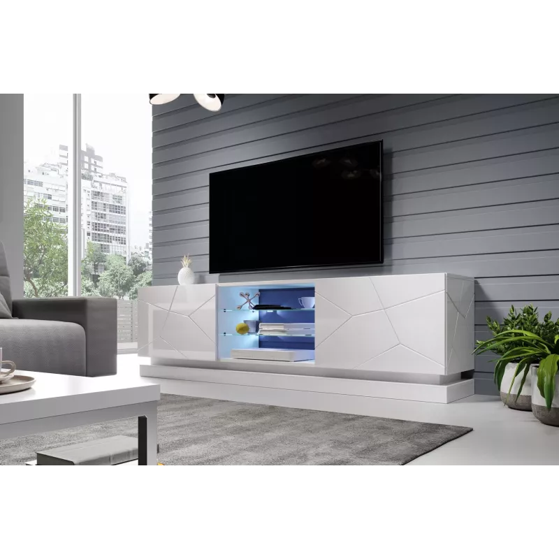 Cama TV skrinka QIU 200 MDF biela lesklá/biela lesklá