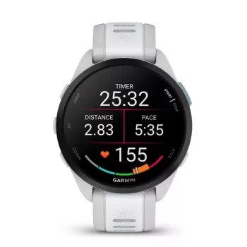 Smartwatch GARMIN Forerunner 165 — GPS, AMOLED 1,2 palca, 4 GB, 5 ATM, 11 dní batéria, sivé puzdro, biely remienok