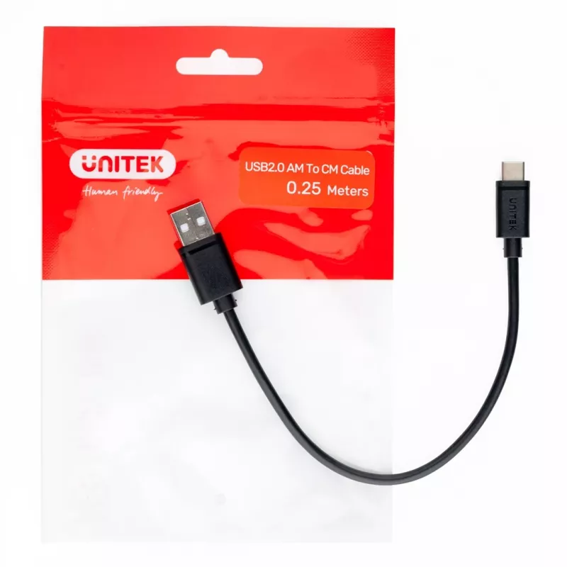 UNITEK USB KÁBEL USB-A — USB-C 25CM, Y-C480BK