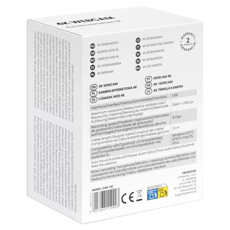 Savio CAK-06 webkamera 3840 x 2160 pixelov USB čierna