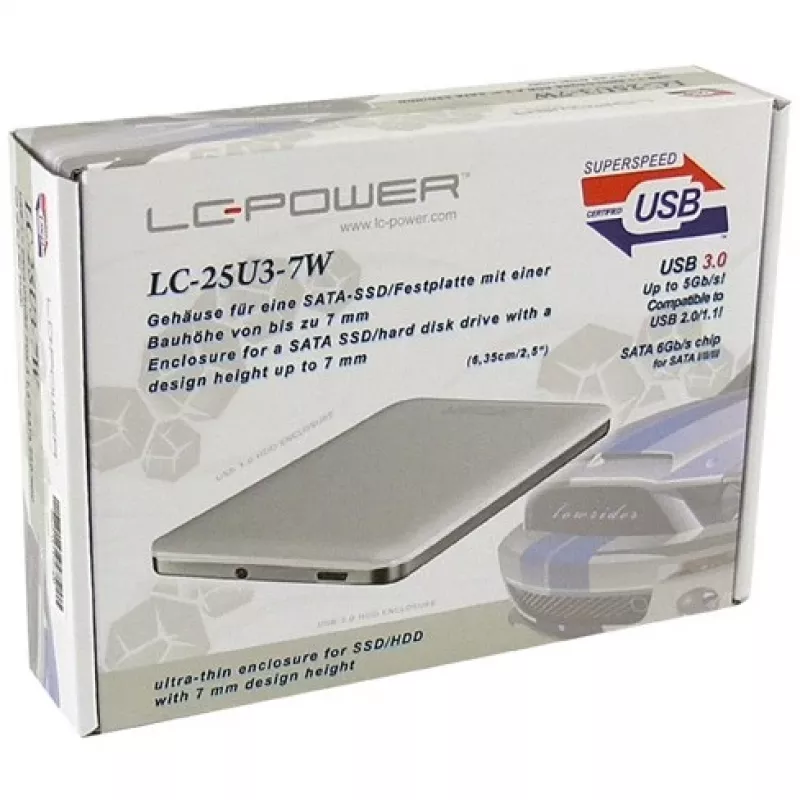 LC-Power LC-25U3-7W, iba puzdro 2,5 inch, USB 3.0, biela, pre SATA HDD/SSD (LC-25U3-7W)