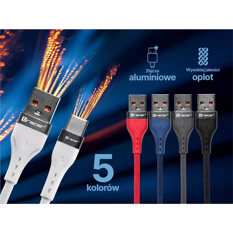 Tracer 47487 USB A - Type C M/M 1m kábel sivý